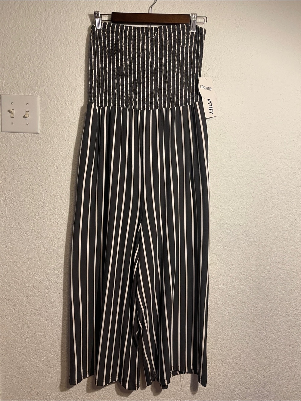 J for Justify Black and White Strapless Smocked Wide-Leg Jumpsuit - Picture 8 of 8